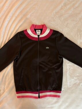 Lacoste Brown Jacket with Pink & White Trim